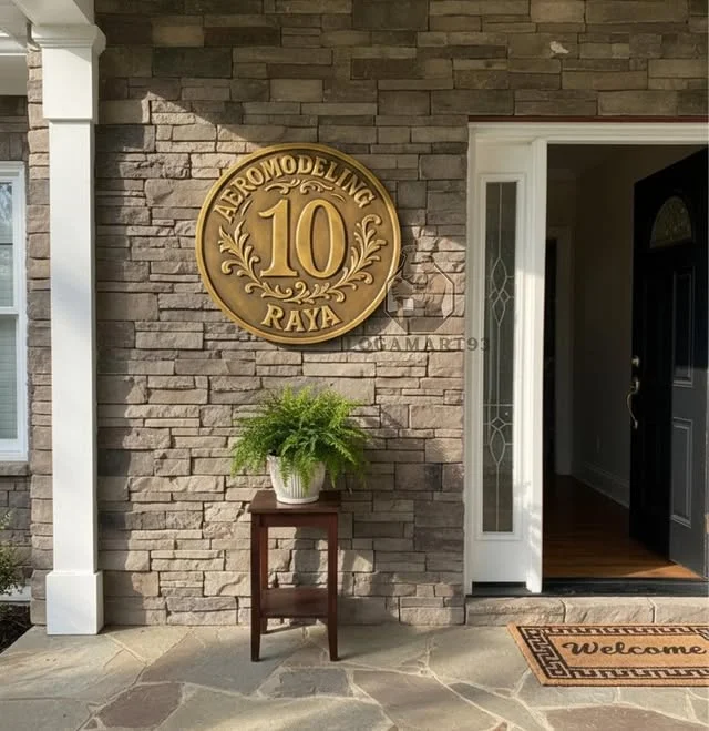 Custom Coin-Carved Brass House Number