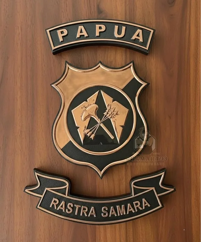 Logo Polda Papua Tembaga Polish Custom