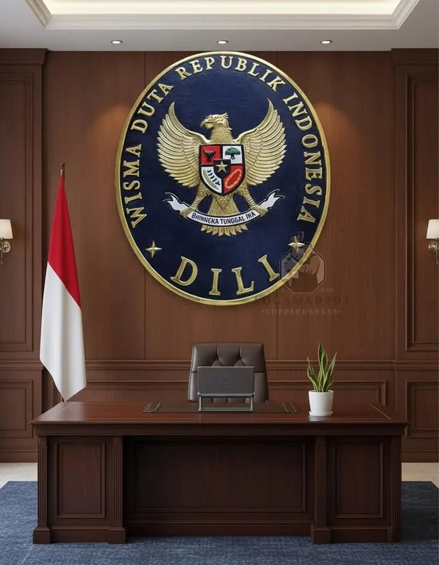 Logo Wisma Duta RI Dili Tembaga Custom