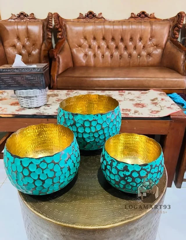 Antique Pitcher Style Brass and Copper Table Vase Set