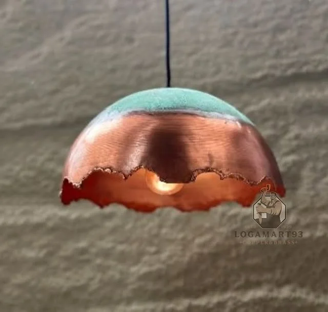 Custom Copper Pendant Lamp Half Circle Motif