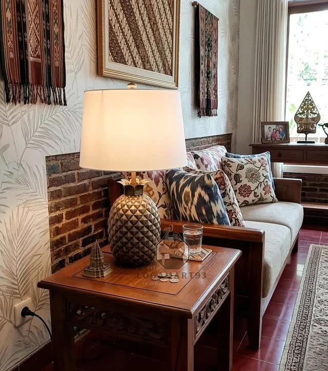 Lampu Meja Tembaga Motif Ukiran Nanas Custom