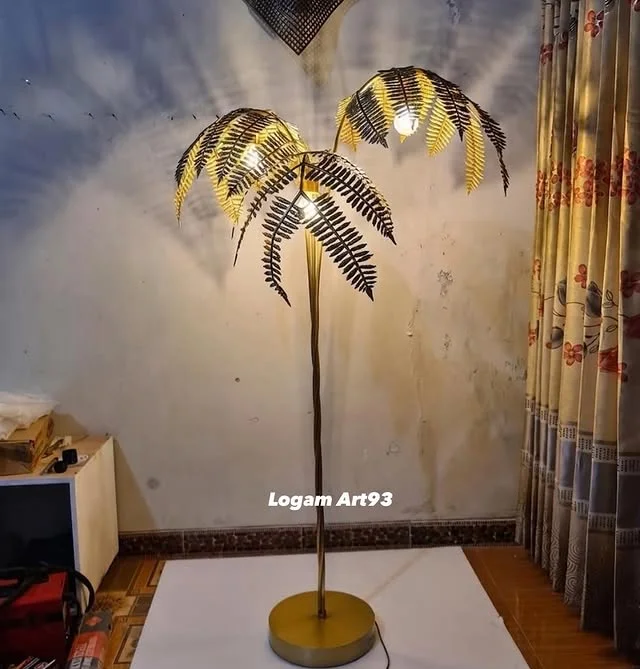 Custom Tropical Leaf Brass Floor Lamp