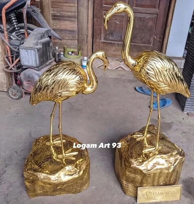 Patung Kuningan Custom Model Burung Flamingo