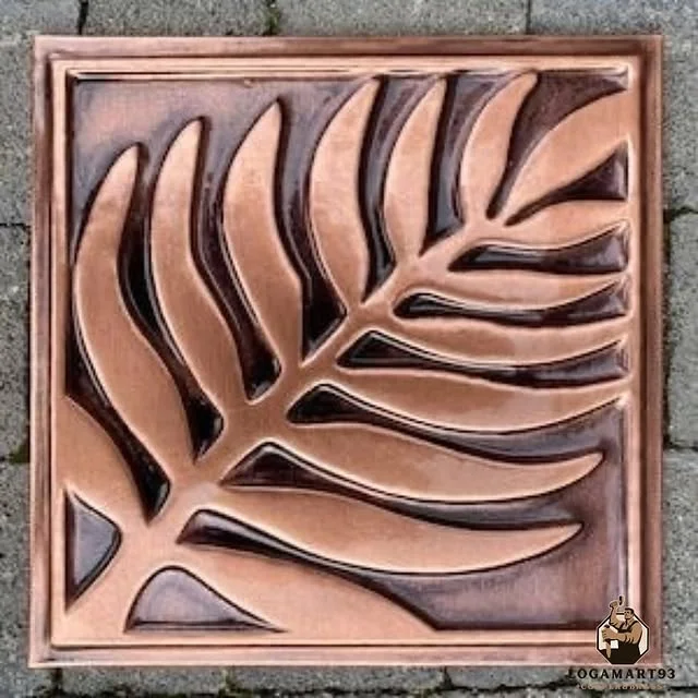 Custom Carved Copper Leaf Motif Relief