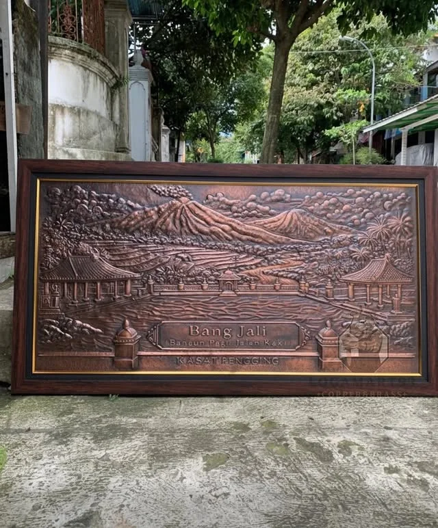 Nature Landscape Carved Copper Wall Relief