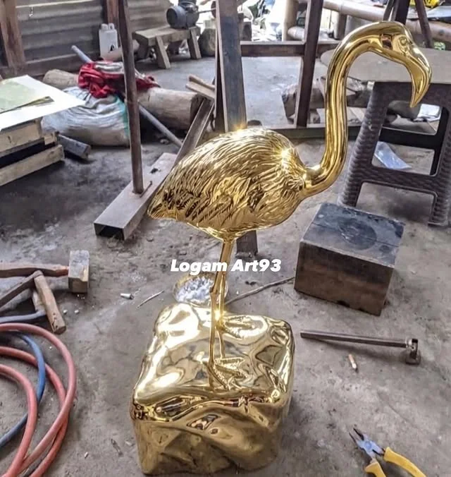 Patung Kuningan Custom Model Burung Flamingo
