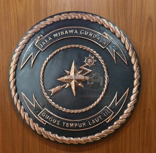Custom Hammered Copper Gugus Tempur Laut III Logo