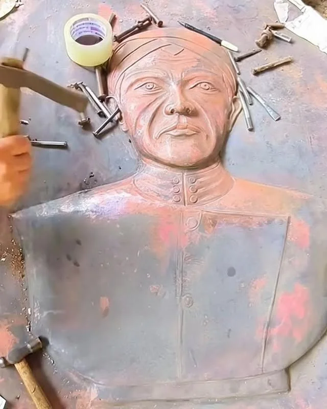 Custom Oval Carved Copper Hero Relief