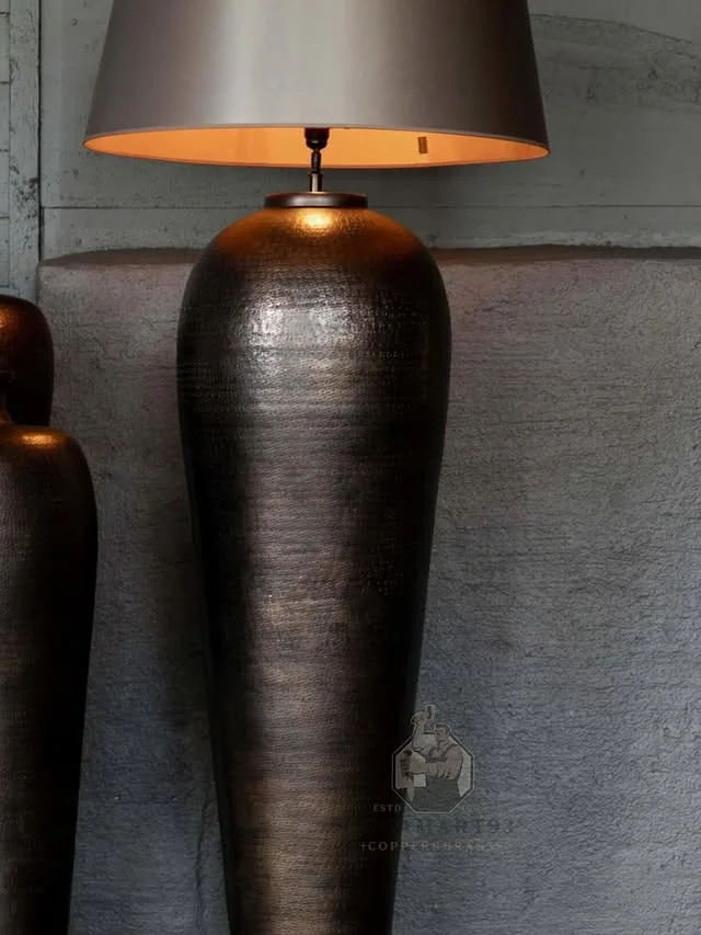 Antique Kendi Motif Copper Floor Lamp
