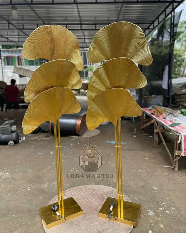 Custom Brass Floor Lamp with Leaf Motif