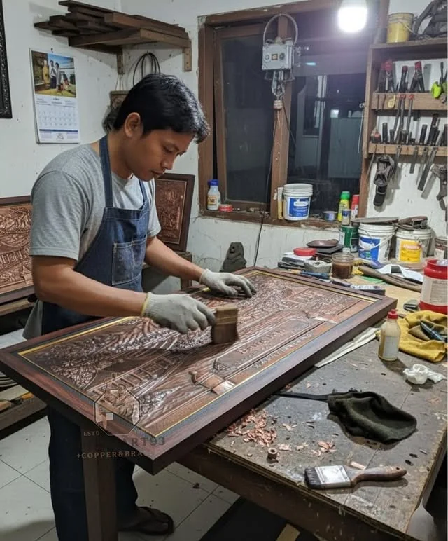 Nature Landscape Carved Copper Wall Relief