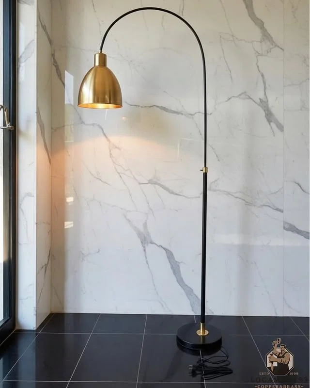 Custom Curved Glossy Brass Floor Lamp