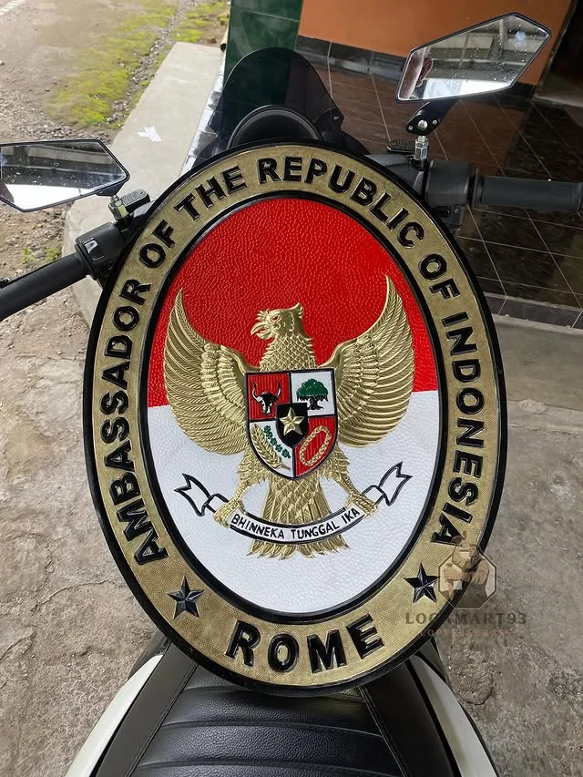 Custom Polished Brass Indonesian Embassy Rome Logo