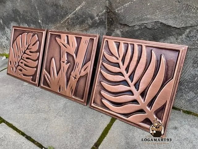 Custom Carved Copper Leaf Motif Relief