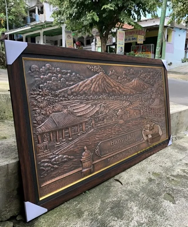 Nature Landscape Carved Copper Wall Relief