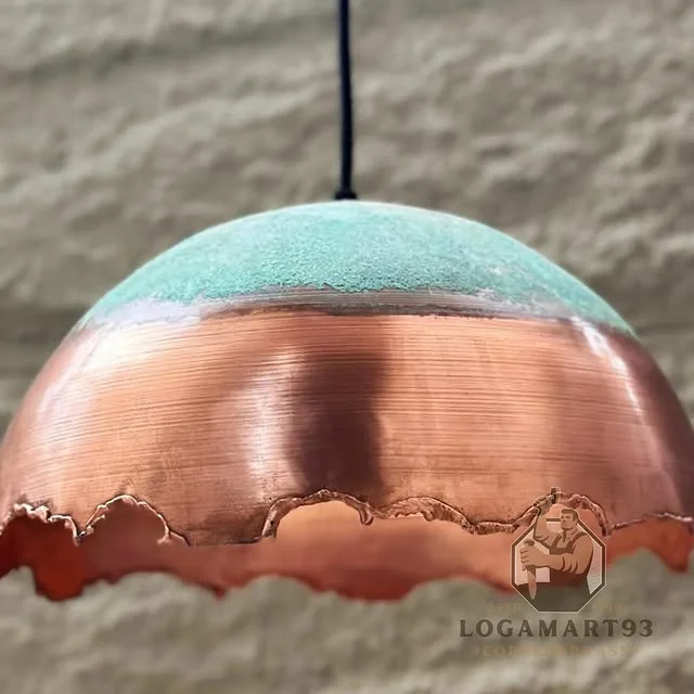 Custom Copper Pendant Lamp Half Circle Motif
