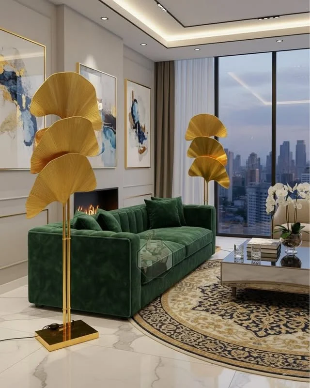 Lampu Lantai Kuningan Motif Daun Custom