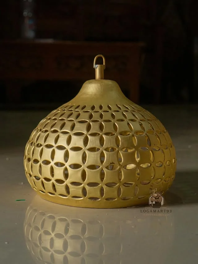 Custom Brass Pendant Lamp Round Mesh Carving