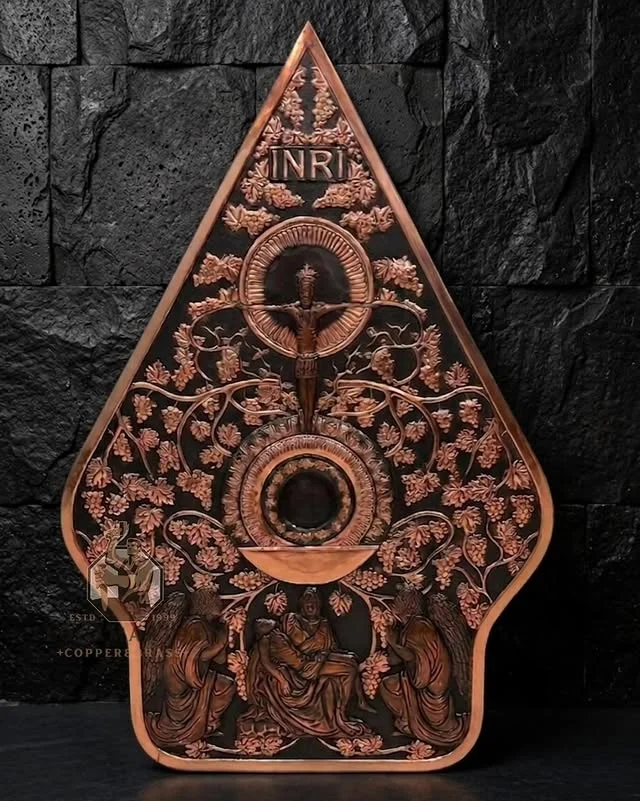Custom Carved Copper Gunungan Wayang Wall Decor with Leaf Motif