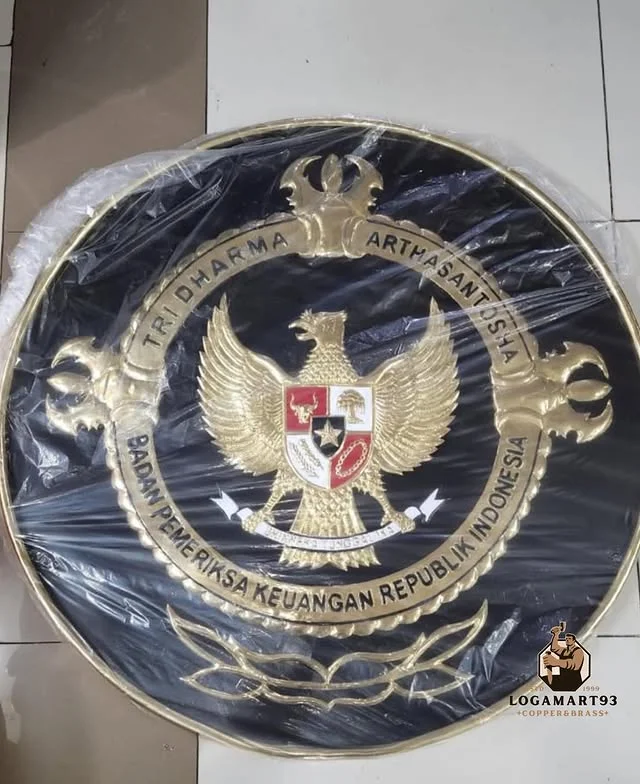 Custom Hammered Brass Tri Dharma Artha Santosa BPK Logo Finished
