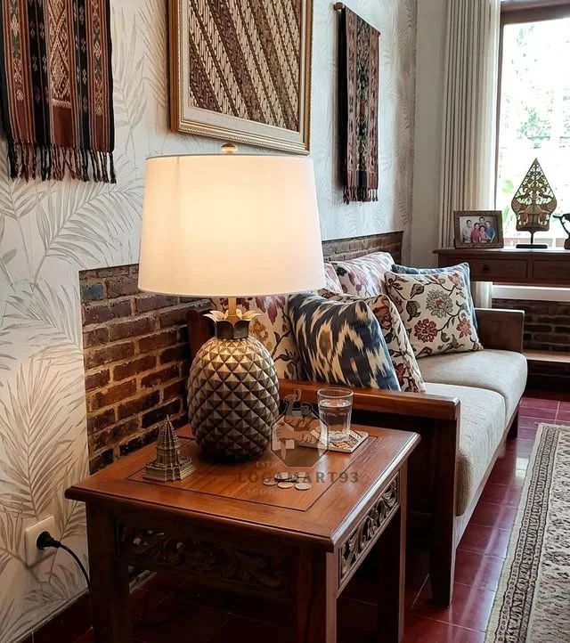 Lampu Meja Tembaga Motif Ukiran Nanas Custom