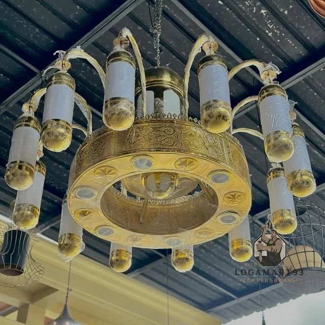 Custom Brass Pendant Lamp Nabawi Model with Iron Frame