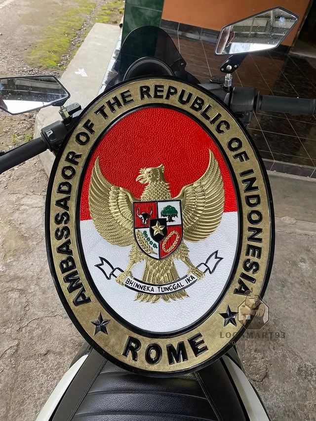 Custom Polished Brass Indonesian Embassy Rome Logo