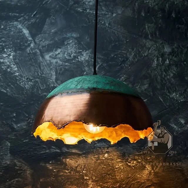 Custom Copper Pendant Lamp Half Circle Motif