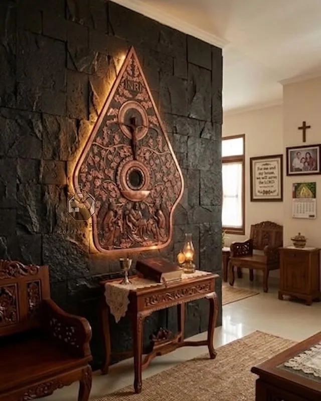 Custom Carved Copper Gunungan Wayang Wall Decor with Leaf Motif