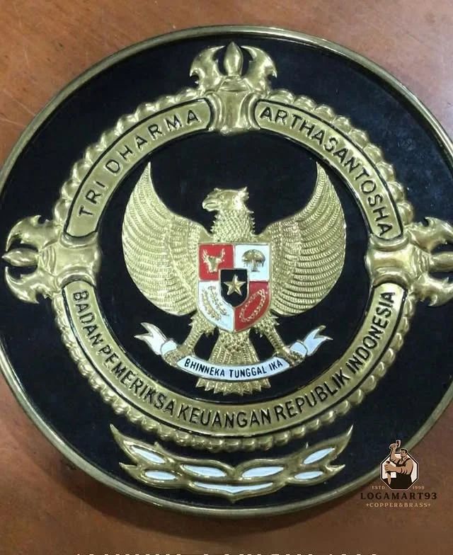 Custom Hammered Brass Tri Dharma Artha Santosa BPK Logo